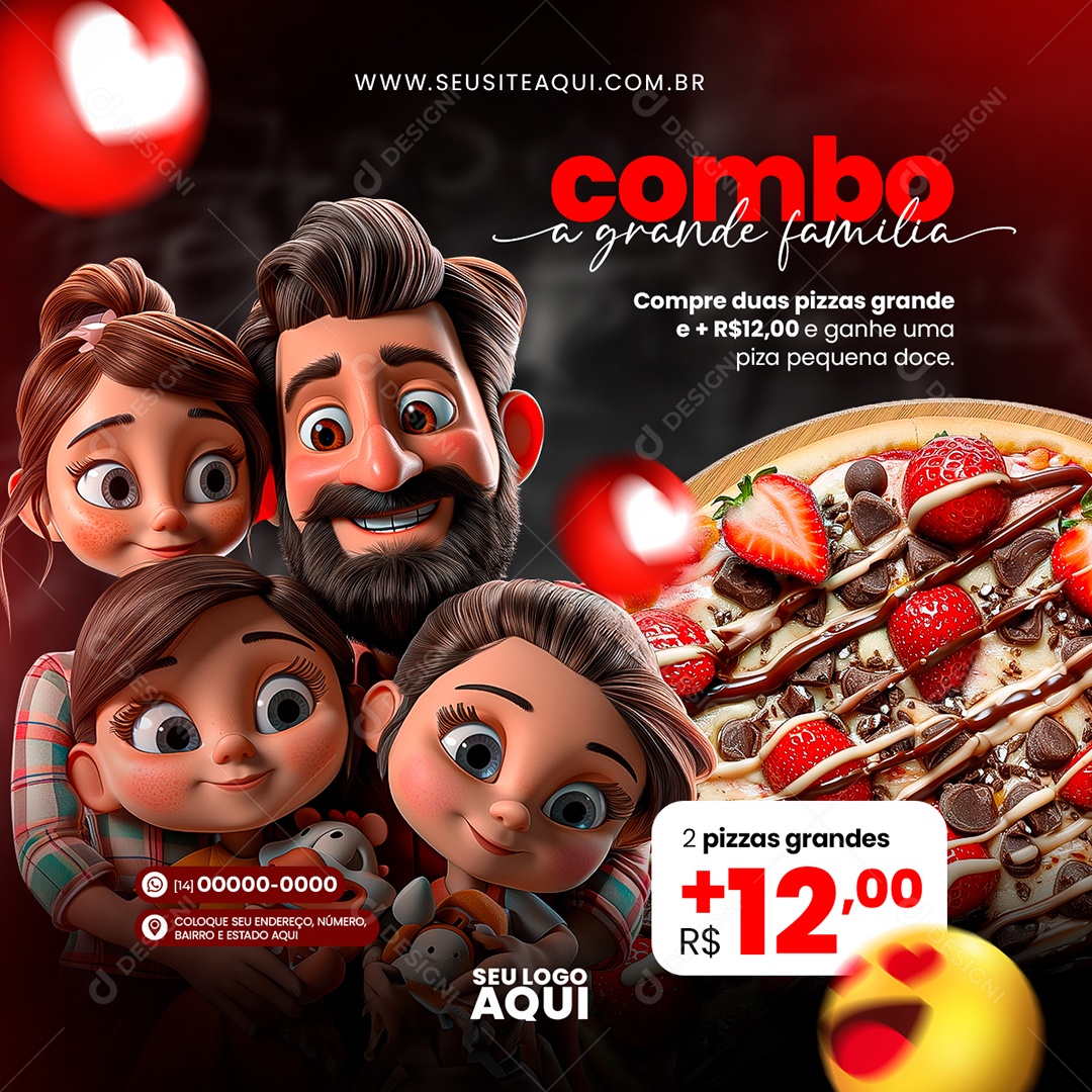 Feed Combo a Grande Família Compre Duas Pizzas Social Media PSD Editável
