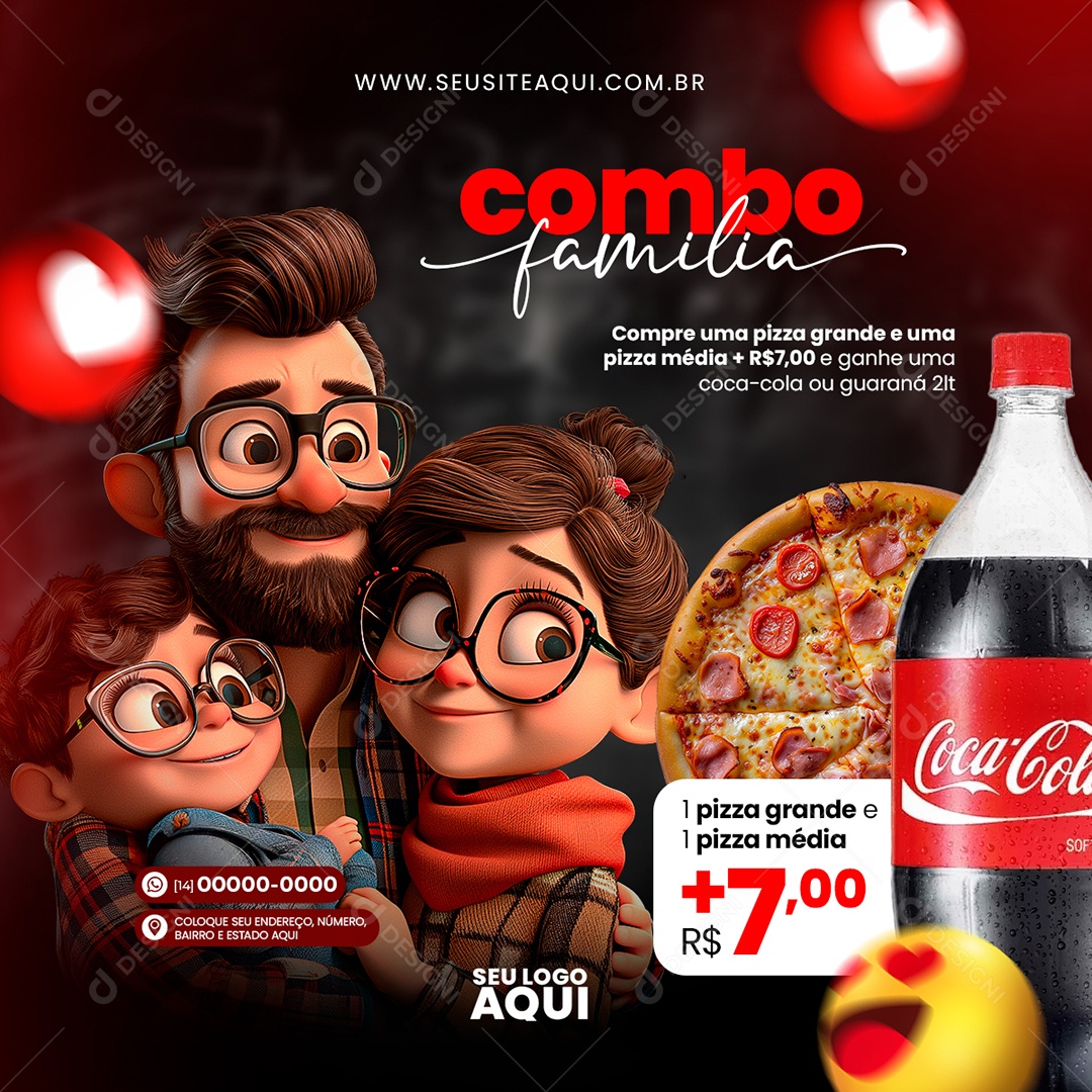 Feed Combo Família Pizza Grande e Media Social Media PSD Editável