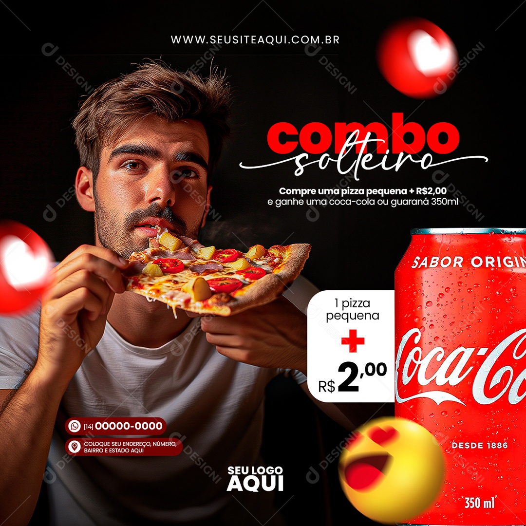 Feed Combo Solteiro Compre uma Pizza Pequena Social Media PSD Editável