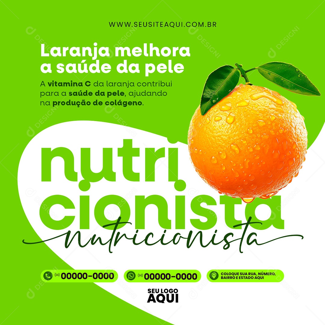 Feed Nutricionista Laranja Melhora a Saúdee da Pele Social Media PSD Editável
