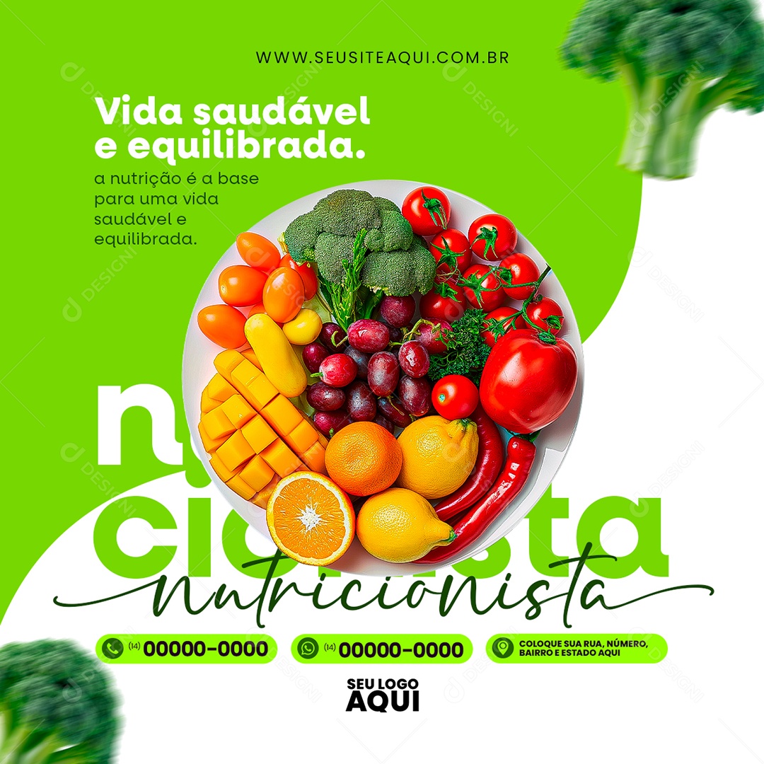 Feed Nutricionista Vida Saudável e Equilibrada Social Media PSD Editável