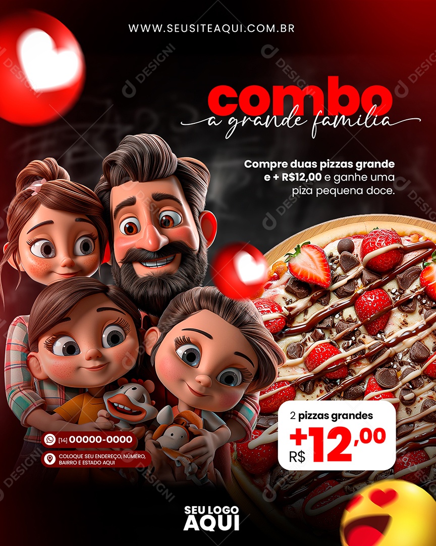 Combo a Grande Família Compre Duas Pizzas Social Media PSD Editável