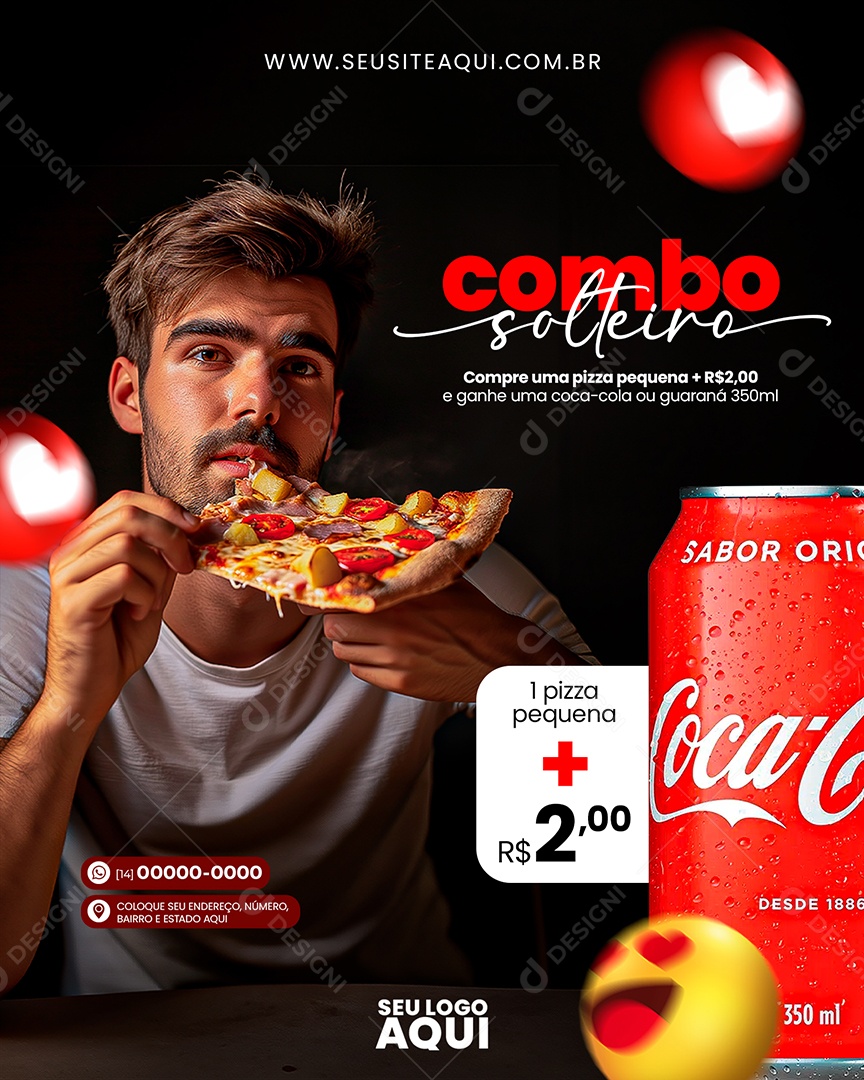 Combo Solteiro Compre uma Pizza Pequena Social Media PSD Editável