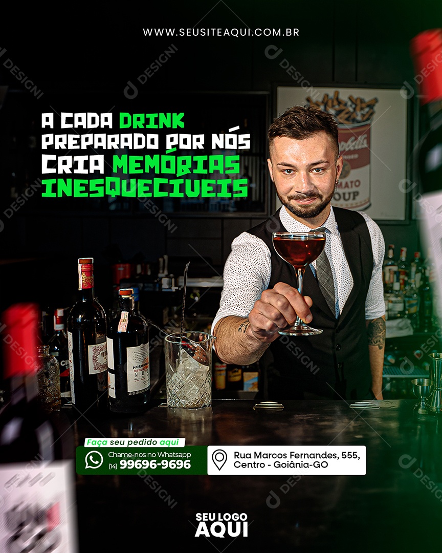 A Cada Drink Preparado por Nós Cria Memórias Inesquecíveis Social Media PSD Editável