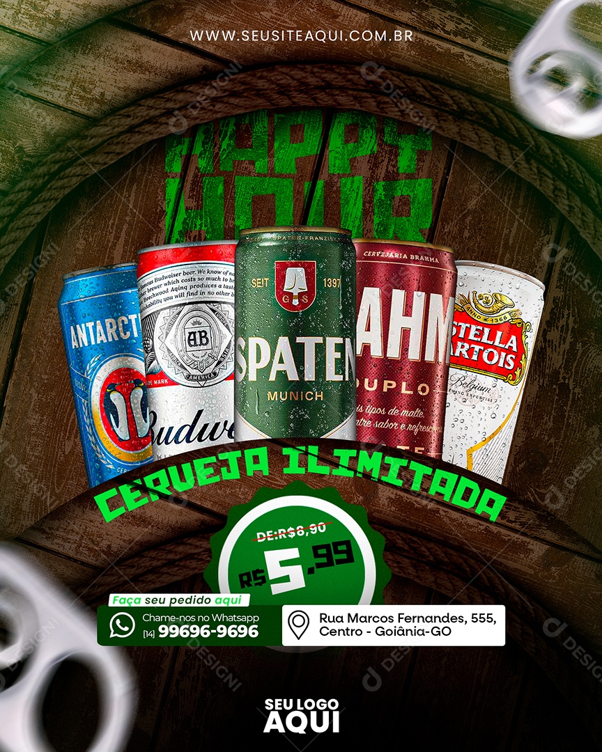 Cerveja Ilimitada de 6,90 por 5,99 Social Media PSD Editável