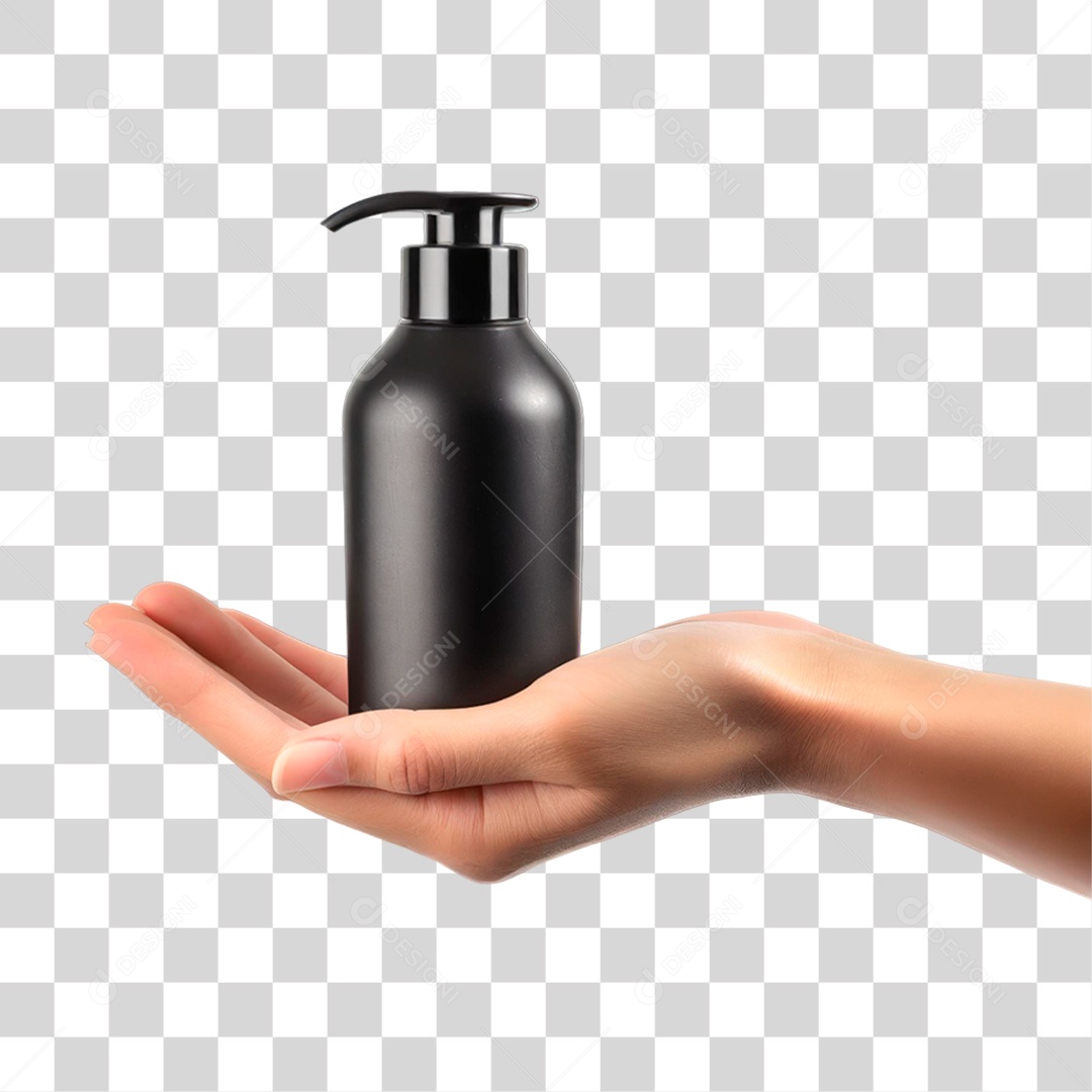 Mão Segurando Franco de Shampoo PNG Transparente