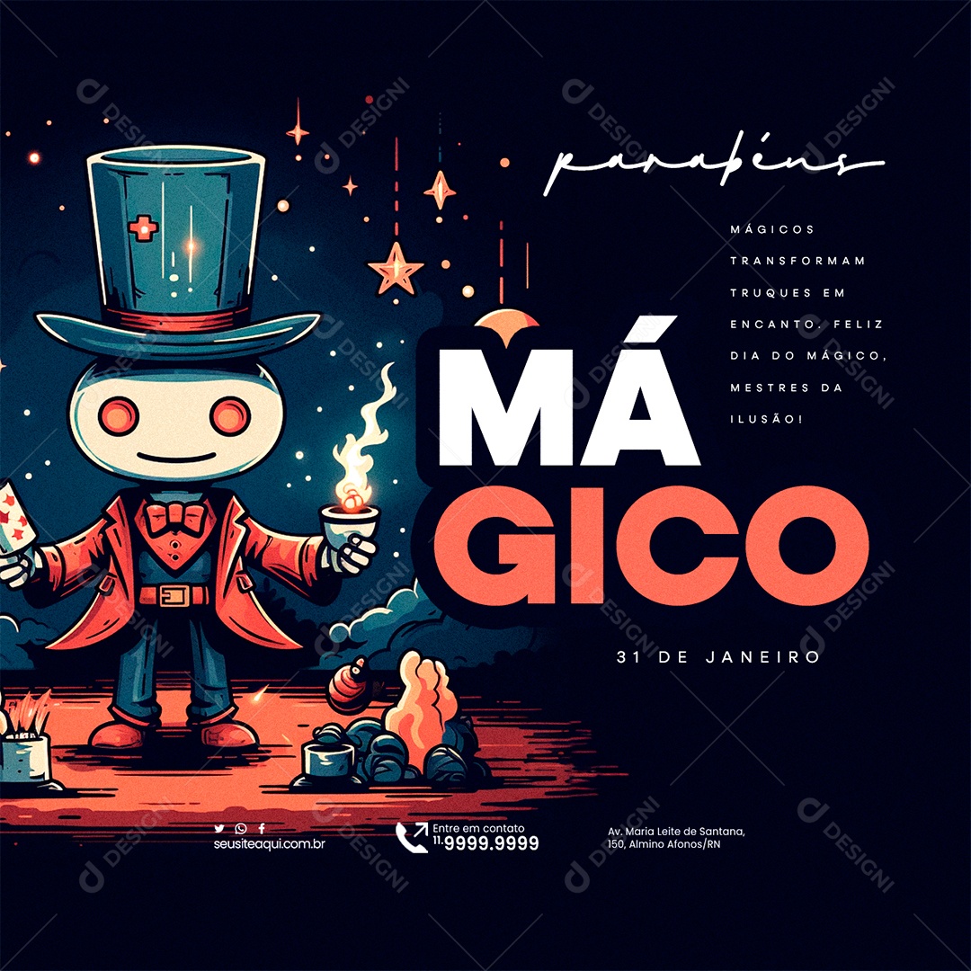 Dia Do Mágico 31 De Janeiro Parabéns Mágicos Transformam Social Media PSD Editável