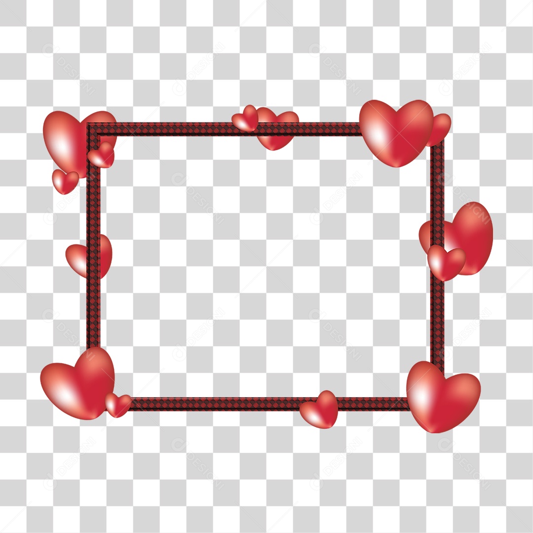 Moldura Xadrez com Corações para Composição PNG Transparente