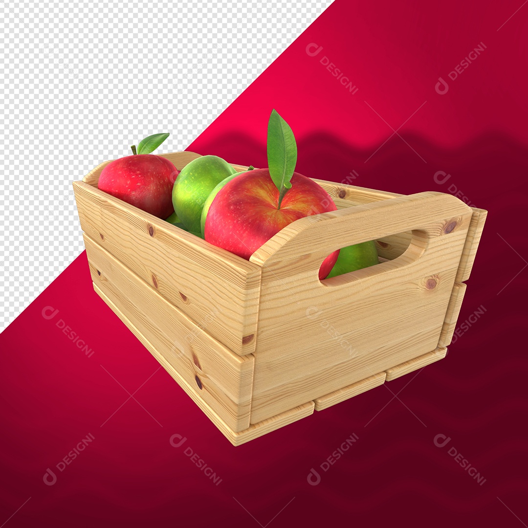 Caixa de Maçãs Elemento 3D para Composição PSD