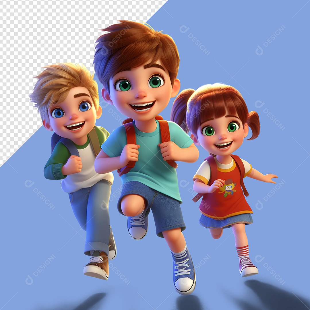 Estudantes Dois Menino uma Menina Elemento 3D de Volta às Aulas para Composição PSD