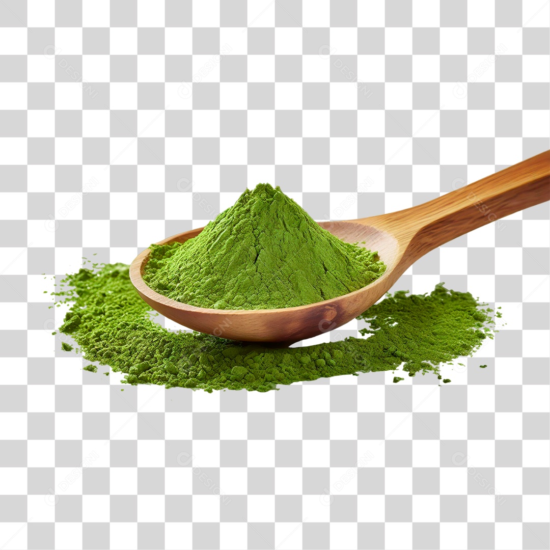 Pó de Chá Verde em Colher de Pau PNG Transparente