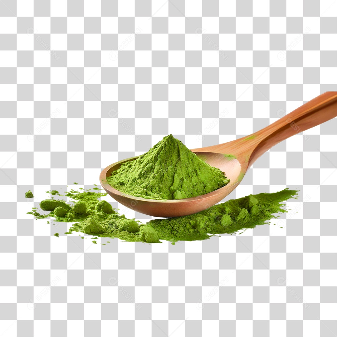 Pó de Chá Verde em Colher de Pau PNG Transparente