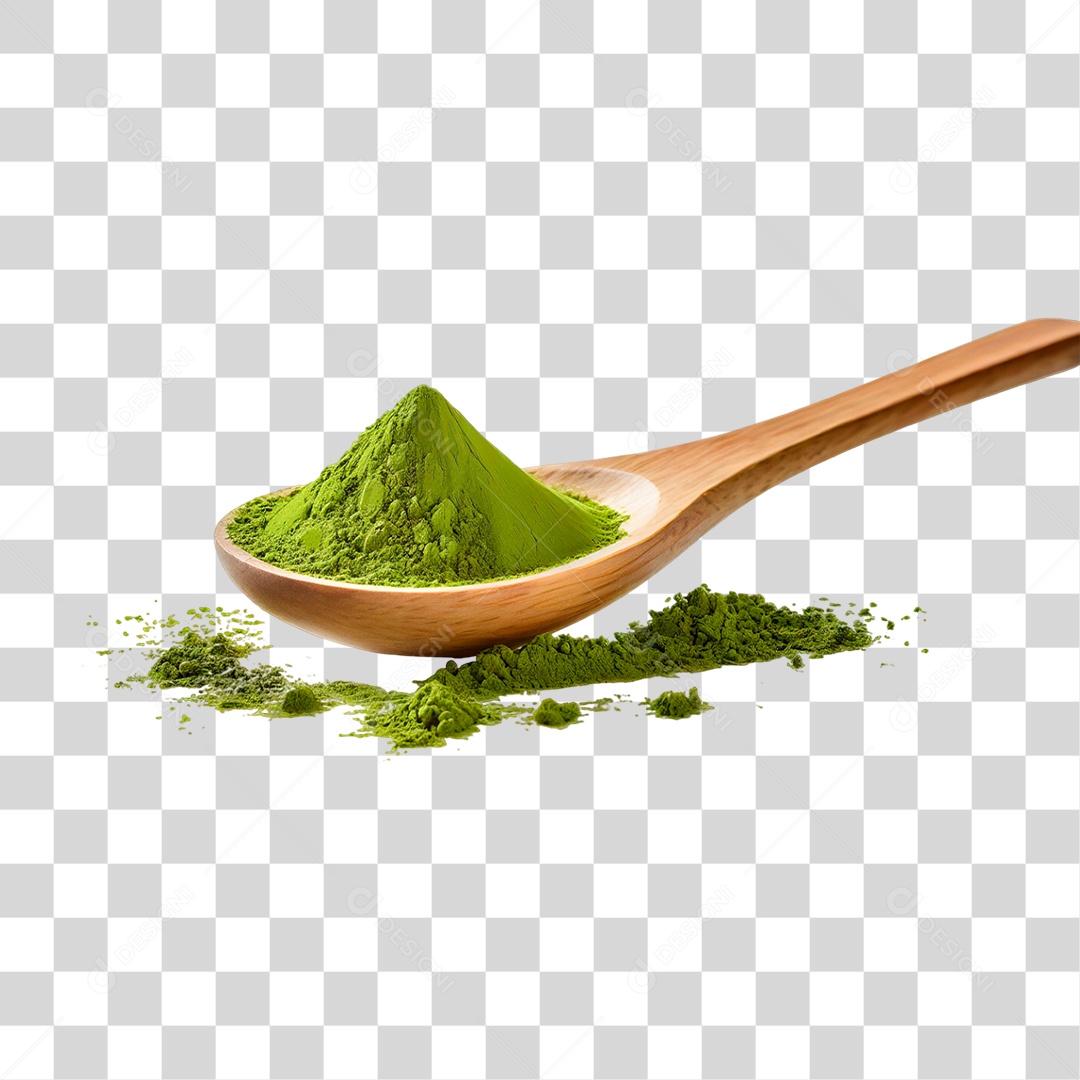 Pó de Chá Verde em Colher de Pau PNG Transparente