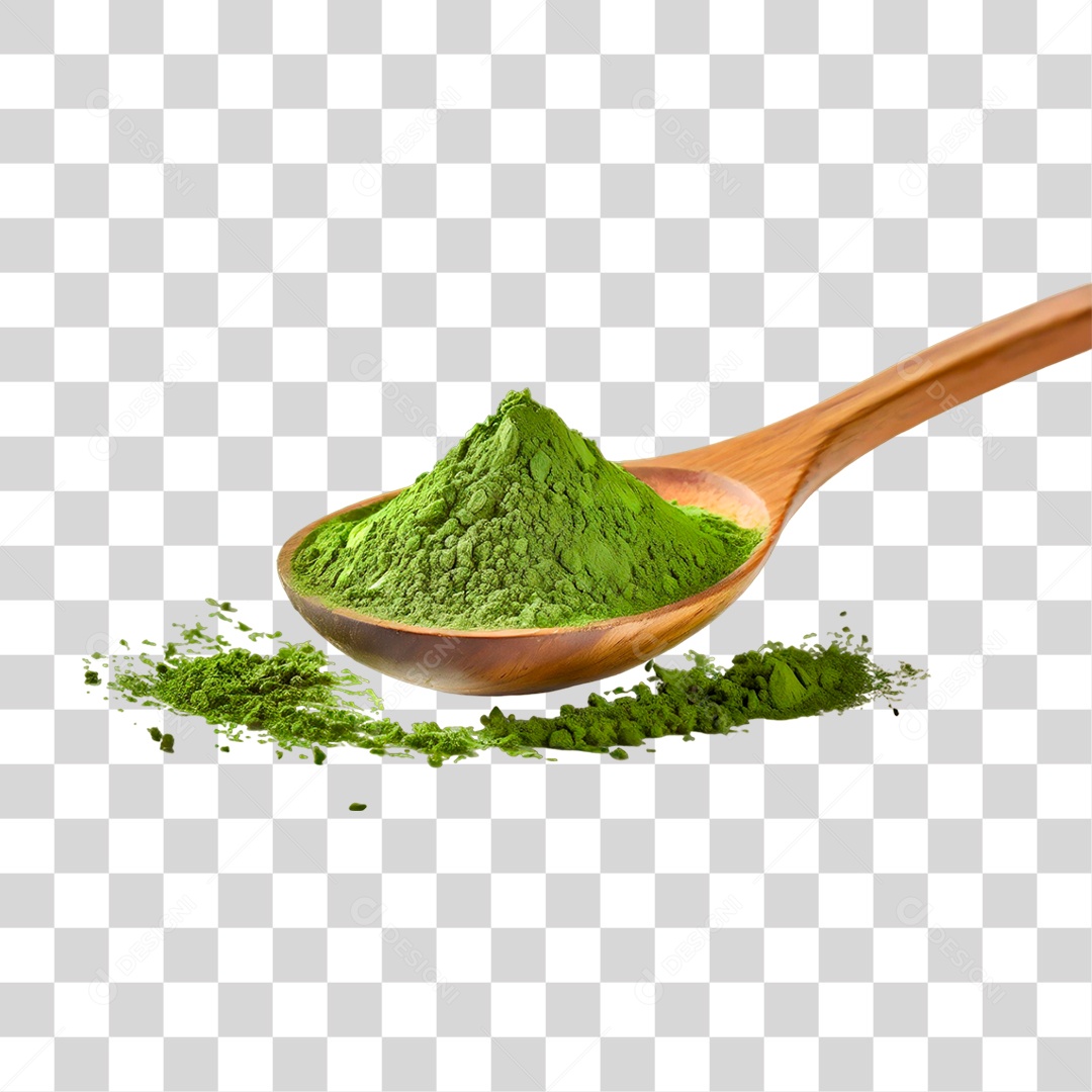 Pó de Chá Verde em Colher de Pau PNG Transparente