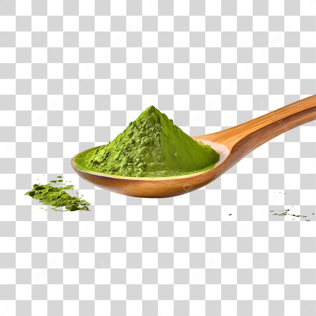 Pó de Chá Verde em Colher de Pau PNG Transparente