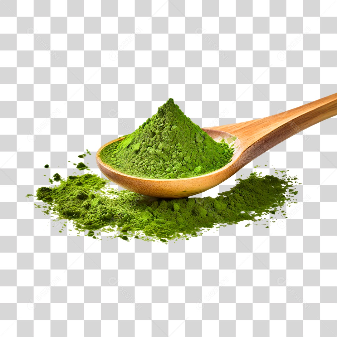 Pó de Chá Verde em Colher de Pau PNG Transparente