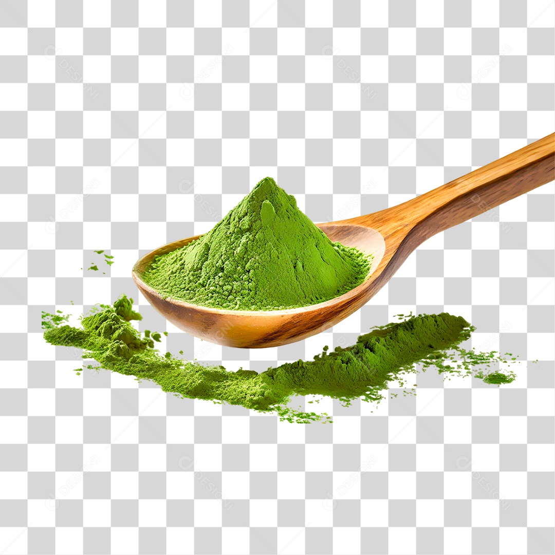 Pó de Chá Verde em Colher de Pau PNG Transparente