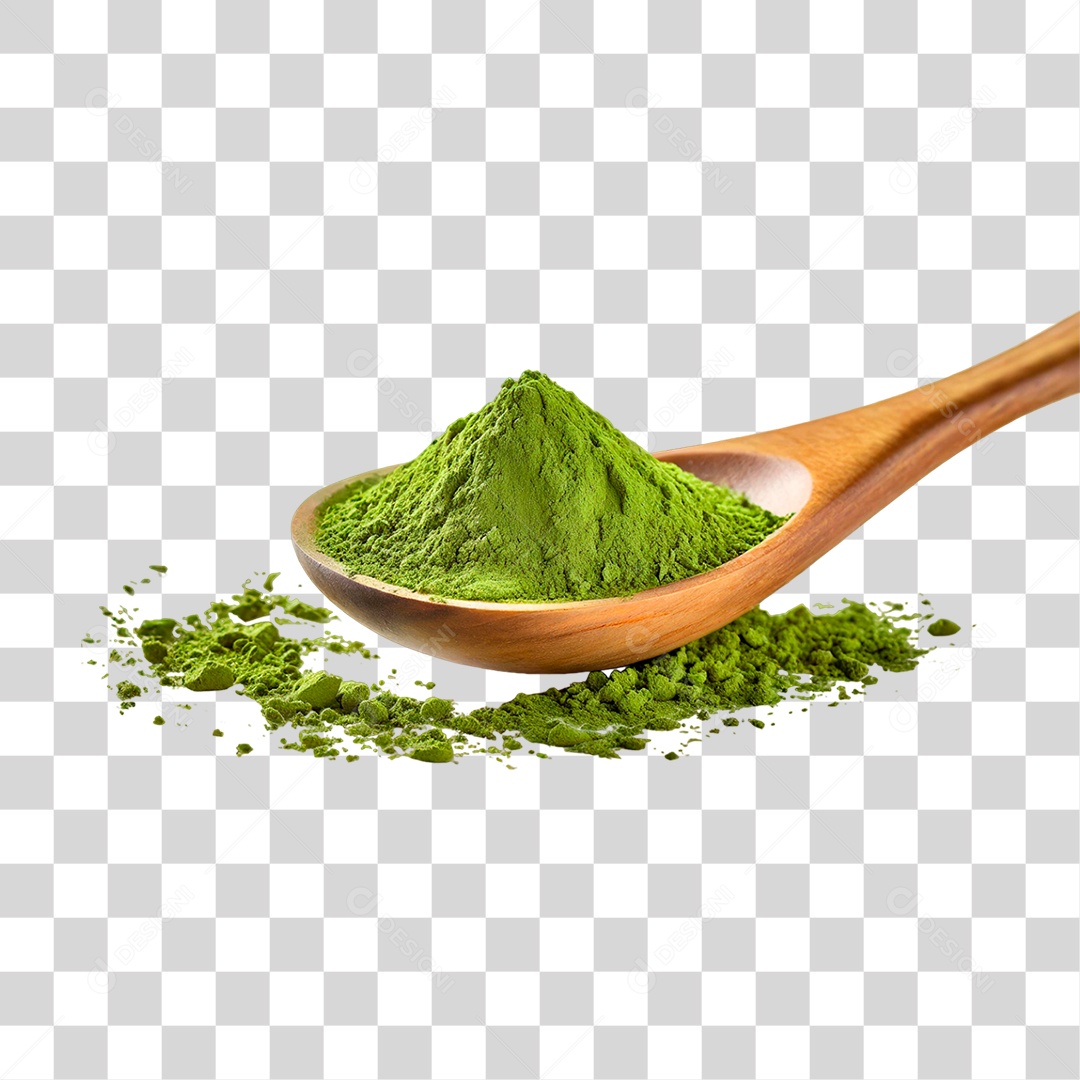 Pó de Chá Verde em Colher de Pau PNG Transparente