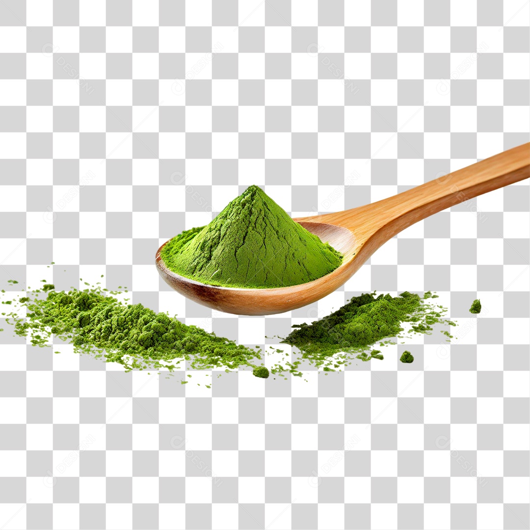 Pó de Chá Verde em Colher de Pau PNG Transparente