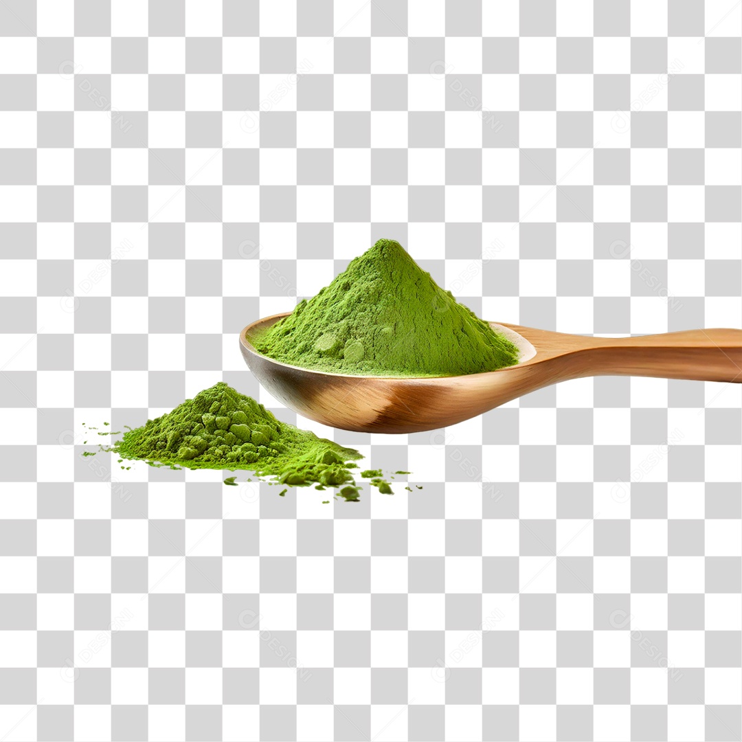 Pó de Chá Verde em Colher de Pau PNG Transparente