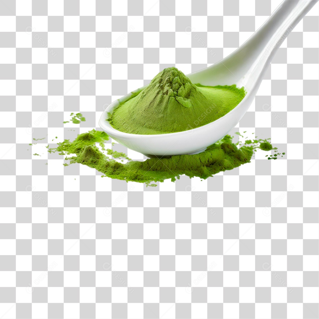 Pó de Chá Verde em Colher PNG Transparente