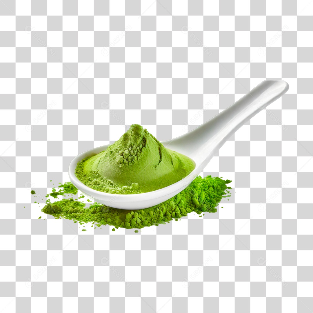 Pó de Chá Verde em Colher PNG Transparente