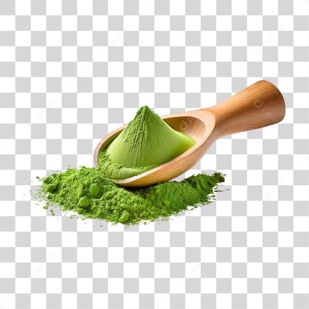 Pó de Chá Verde em Colher de Pau PNG Transparente
