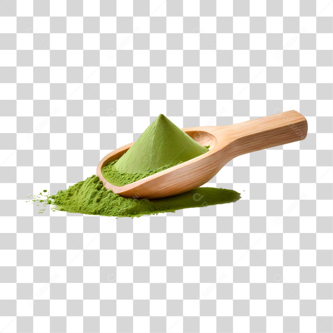 Pó de Chá Verde em Colher de Pau PNG Transparente
