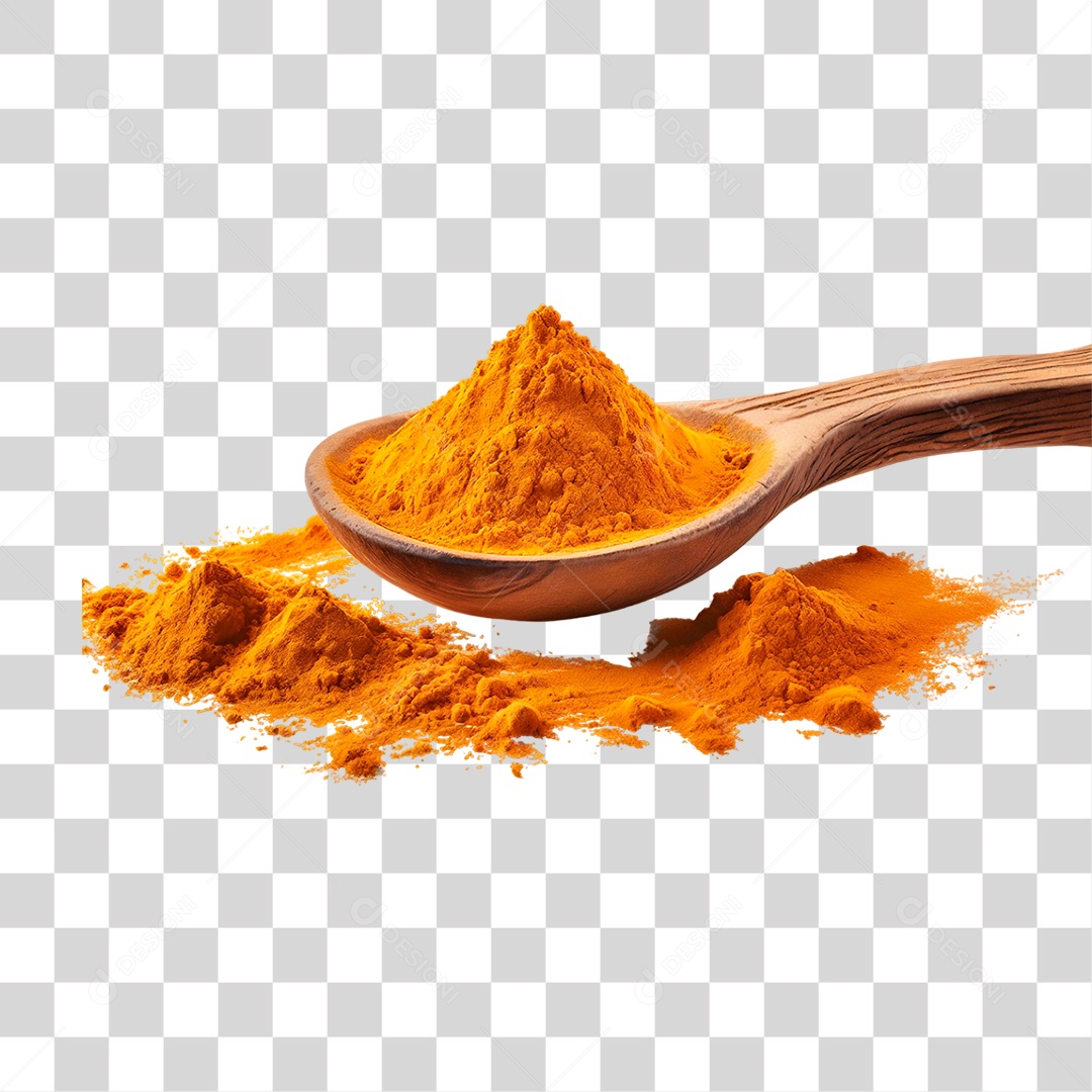 Açafrão em Pó na Colher de Pau PNG Transparente