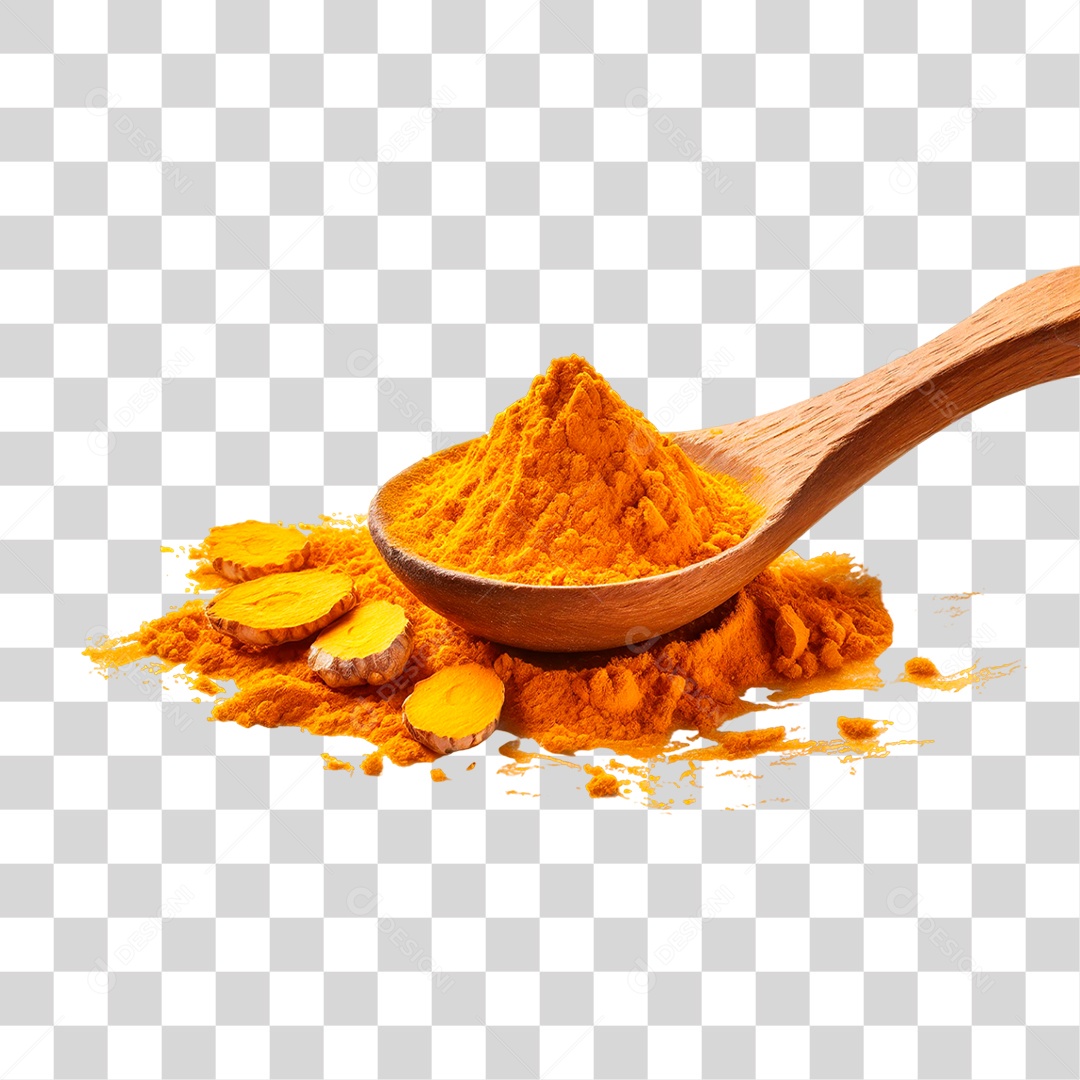 Açafrão em Pó na Colher de Pau PNG Transparente