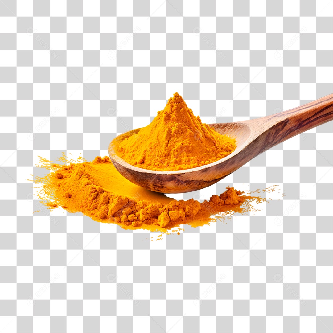 Açafrão em Pó na Colher de Pau PNG Transparente