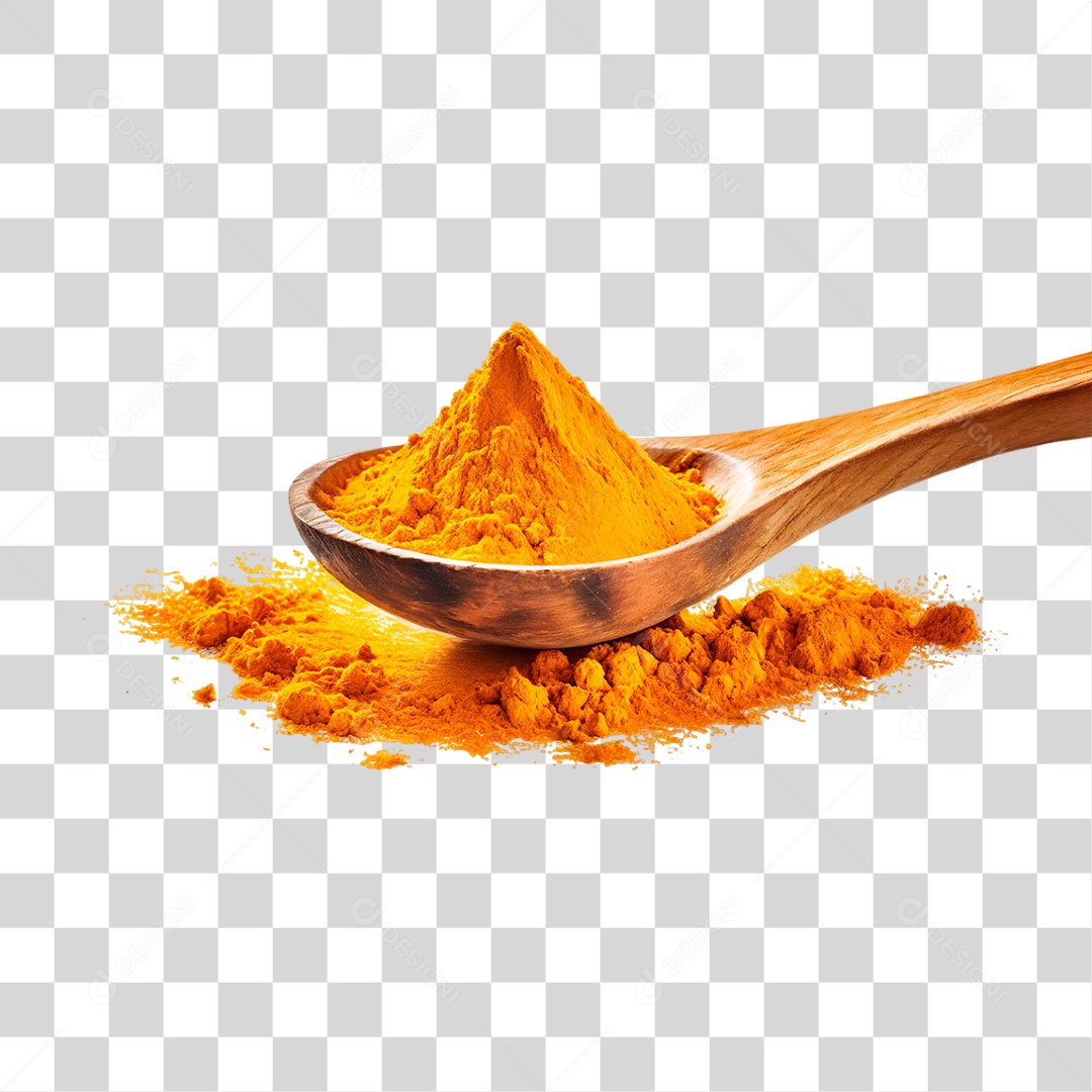 Açafrão em Pó na Colher de Pau PNG Transparente