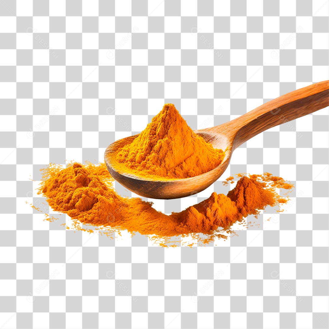 Açafrão em Pó na Colher de Pau PNG Transparente