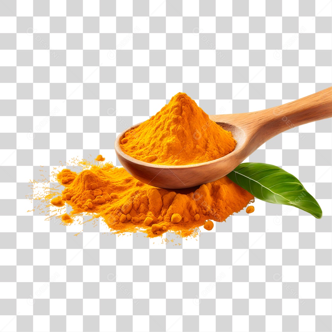 Açafrão em Pó na Colher de Pau PNG Transparente