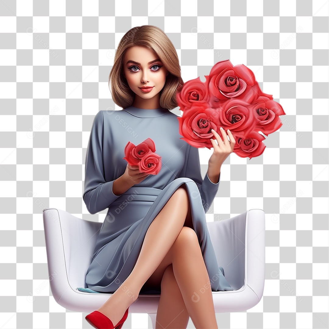 Mulher com Flores PNG Transparente