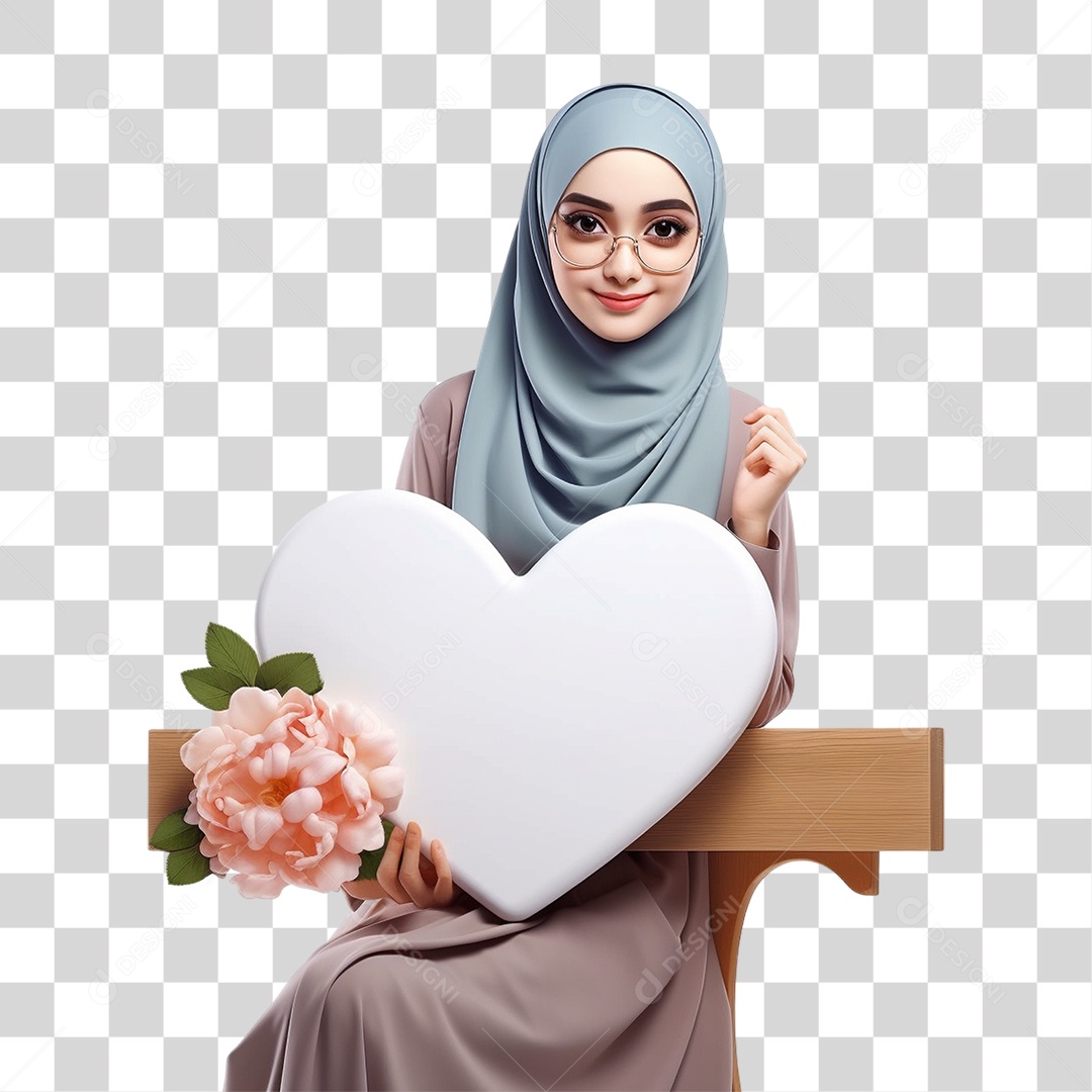 Hijabe Mulher com Coração PNG Transparente