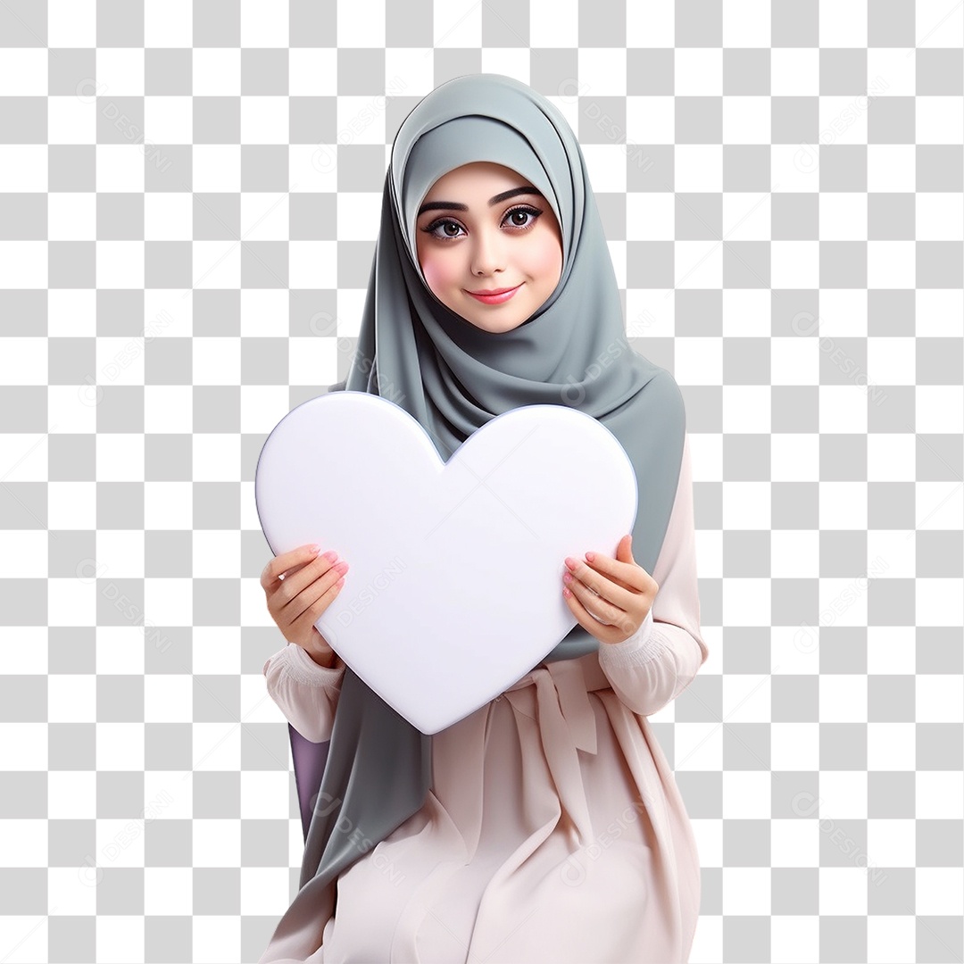 Hijabe Mulher com Coração PNG Transparente