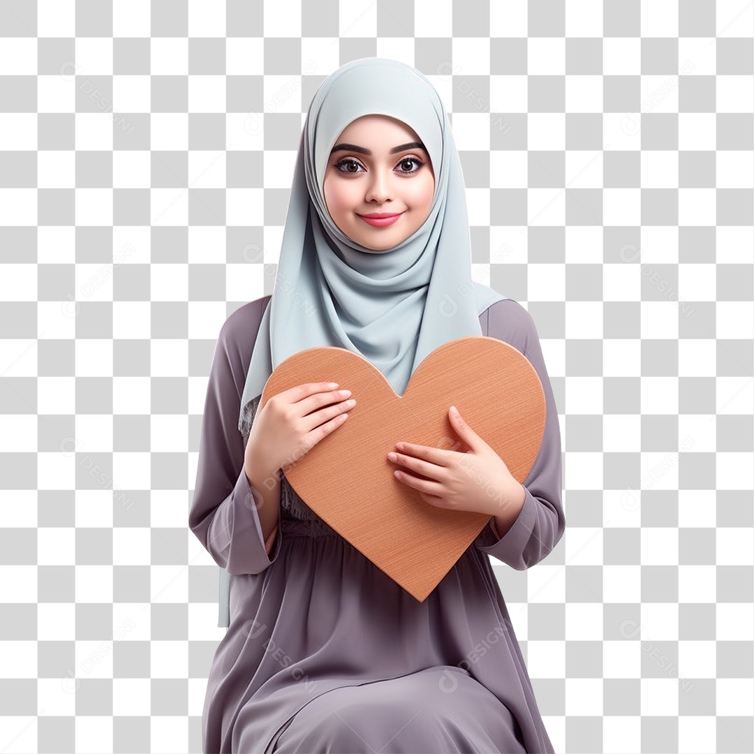 Hijabe Mulher com Coração PNG Transparente