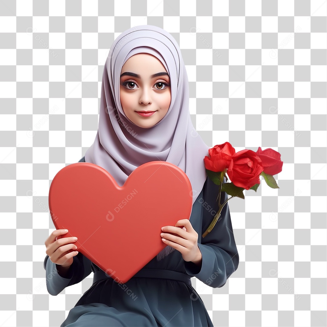 Hijabe Mulher com Coração PNG Transparente