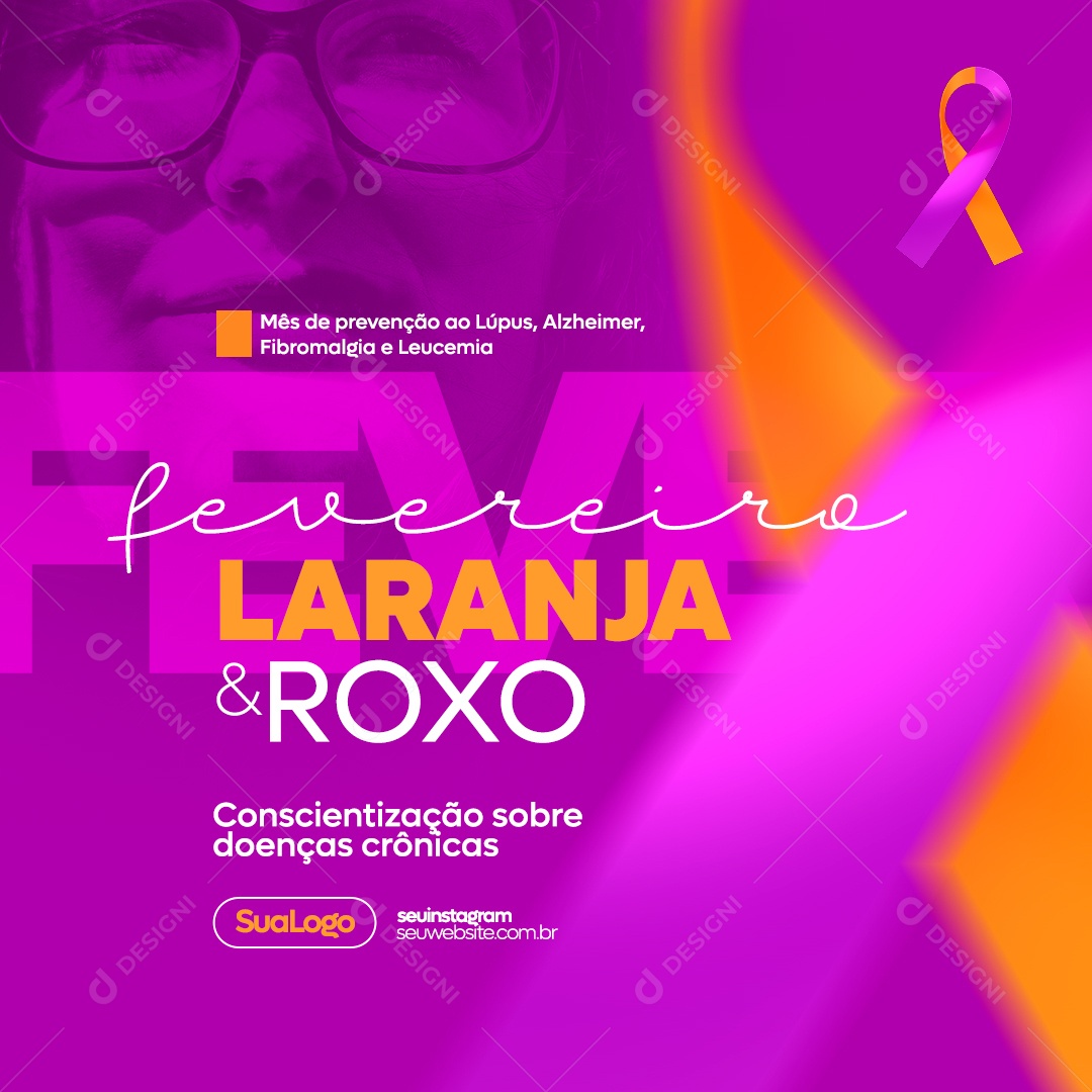 Fevereiro Roxo e Laranja Mês De Conscientização Social Media PSD Editável