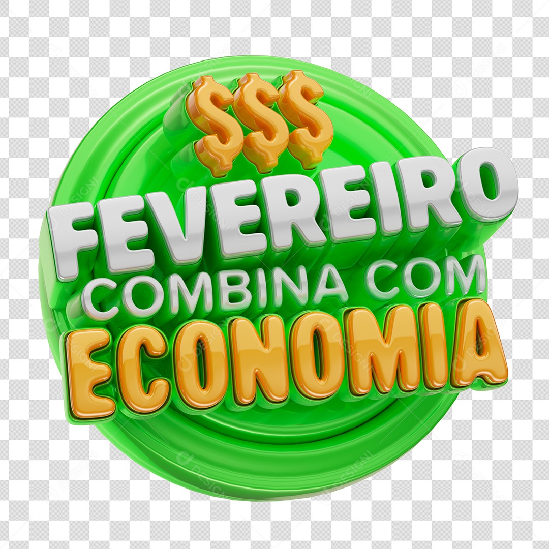 February Combines with Economy Green White Gold 3D Stamp for PSD Composition