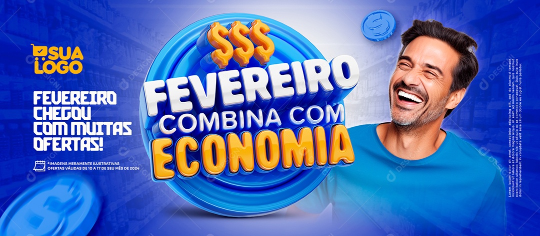 Banner Fevereiro Combina com Economia Chegou com Muitas Ofertas Social Media PSD Editável