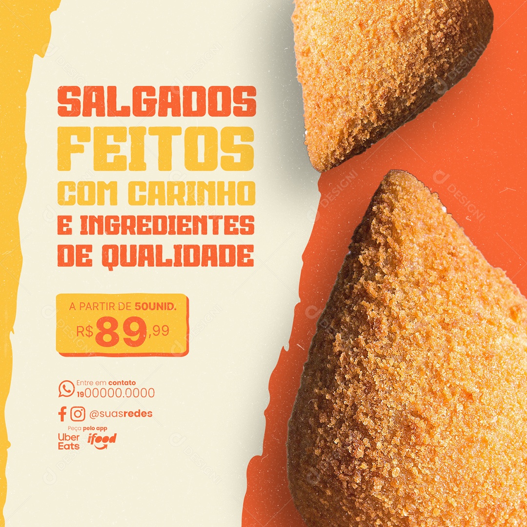 Salgateria Salgados Feitos com Carinho Coxinha Social Media PSD Editável