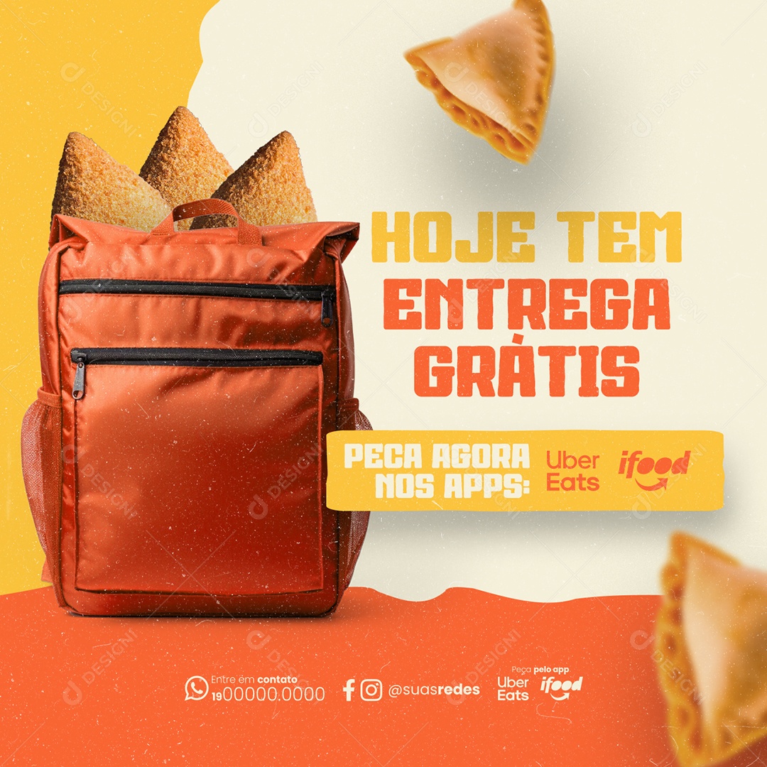 Salgateria Hoje tem Entrega Grátis Peça Agora nos Apps Uber Eats ifood Social Media PSD Editável