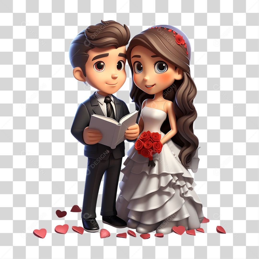 Elemento 3D Casal de Noivos PNG Transparente