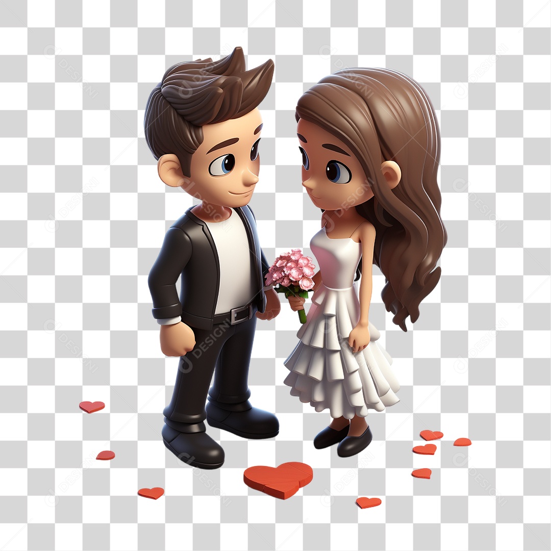 Elemento 3D Casal de Noivos PNG Transparente