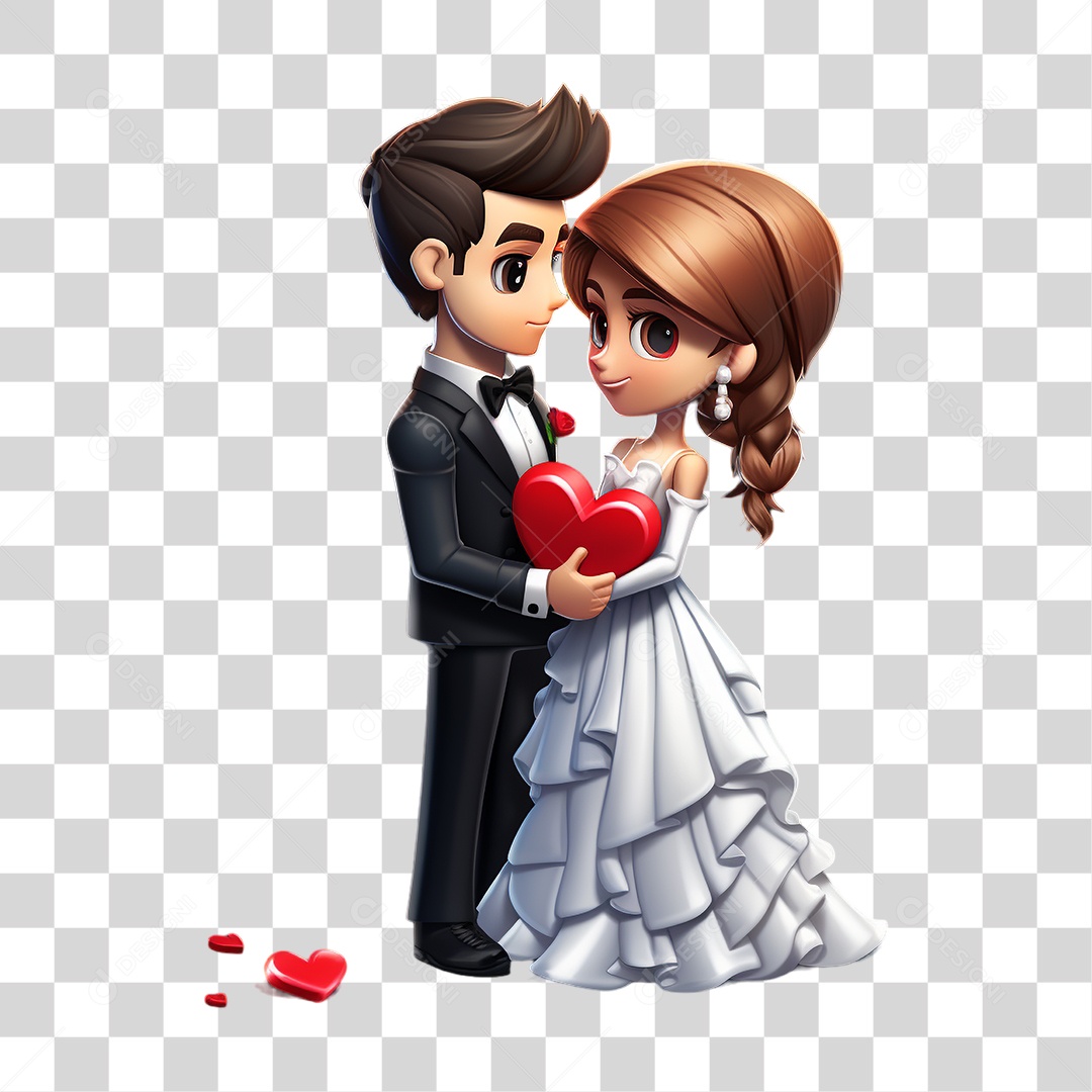 Elemento 3D Casal de Noivos PNG Transparente
