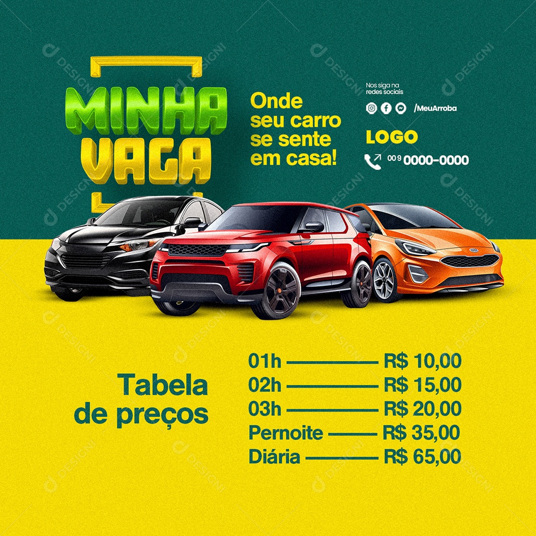 Estacionamento Minha Vaga Tabela de preços Social Media PSD Editável