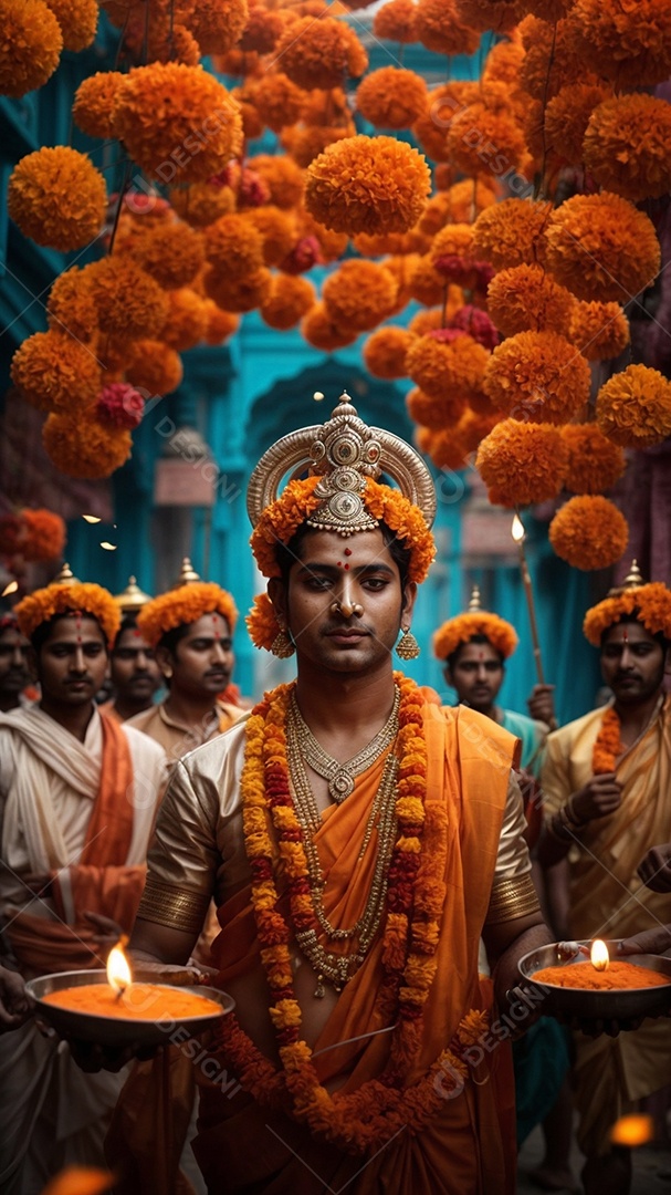 Plano de fundo do modelo ram navami para mídias sociais texto espacial IA generativa