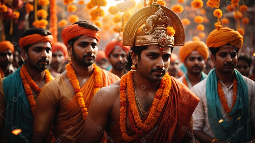 Plano de fundo do modelo ram navami para mídias sociais texto espacial IA generativa